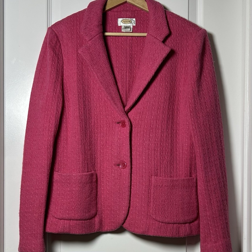 Talbots Vintage 90s 100% Wool Hot Pink Cable Knit Blazer Preppy Old Money Style